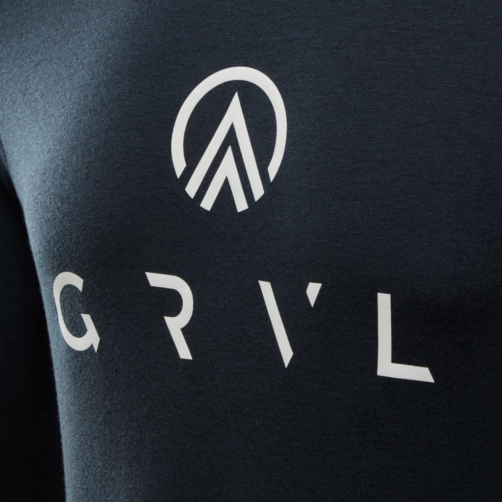 GRVL Gravel t shirt merino wool T-Shirt best sustainable cycle top jersey navy logo detail