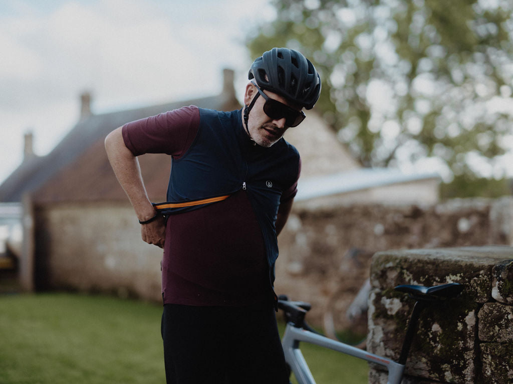 Cycling gilet navy side open gravel cyclist | grvl