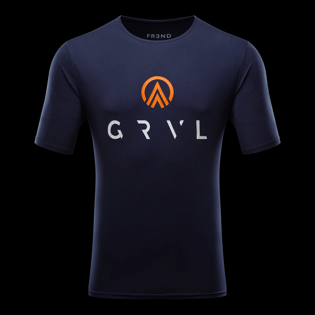 Sustainable t shirt in navy by GRVL apparel for gravel cycling