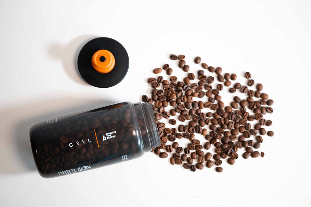Coffee collaboration by GRVL and Chimney Fire Coffee golf in a recycled plastic water bottle