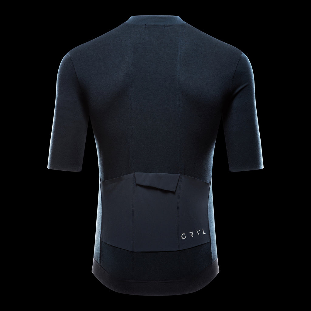 merino wool cycling jersey navy back