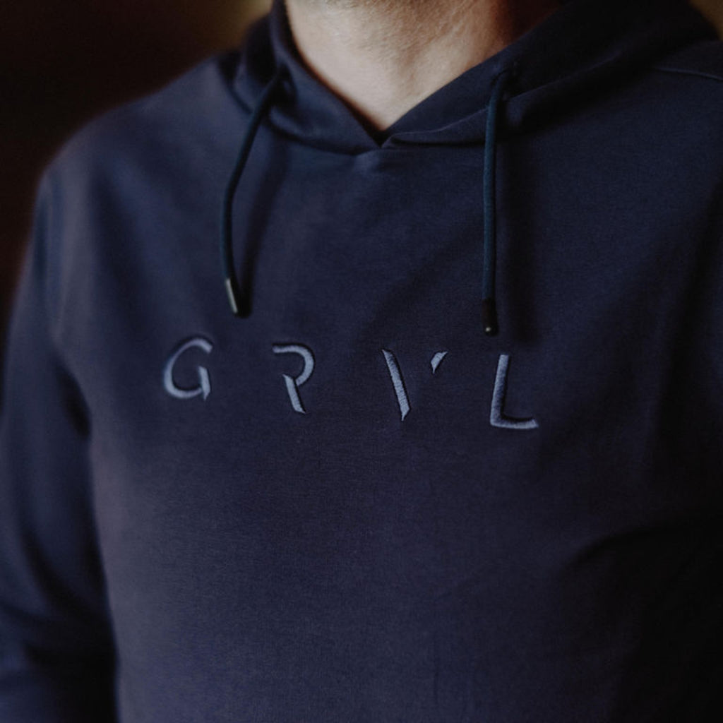 cycling hoodie navy logo | grvl