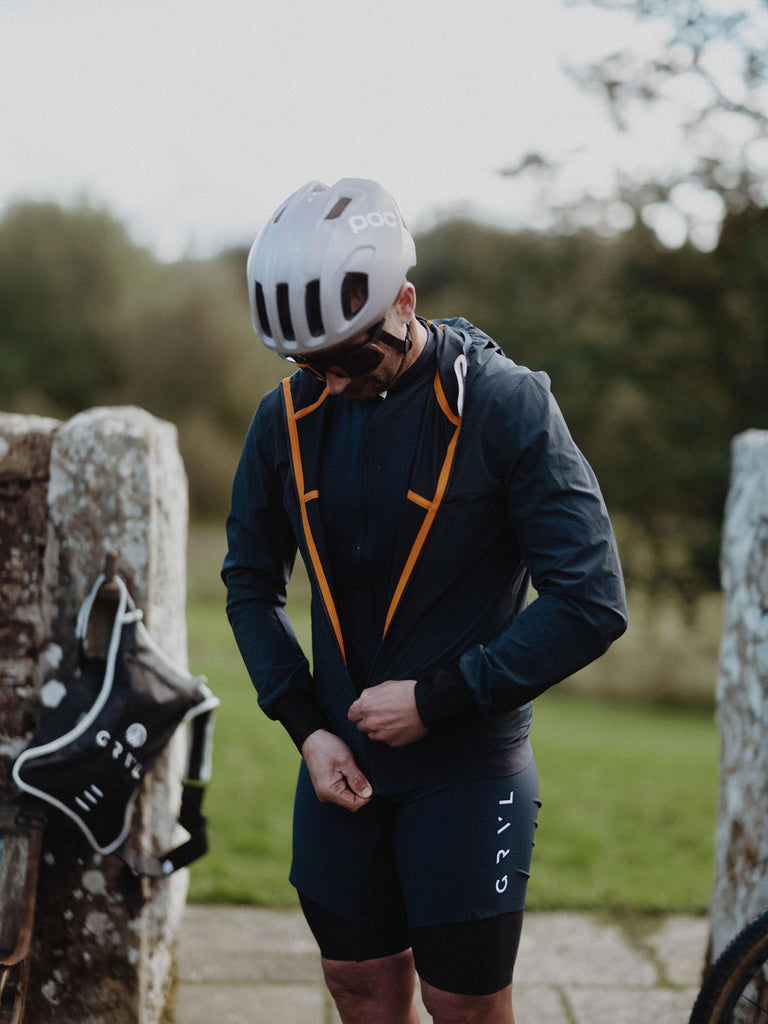 gravel jacket reflective detailing navy gravel cyclist | Grvl