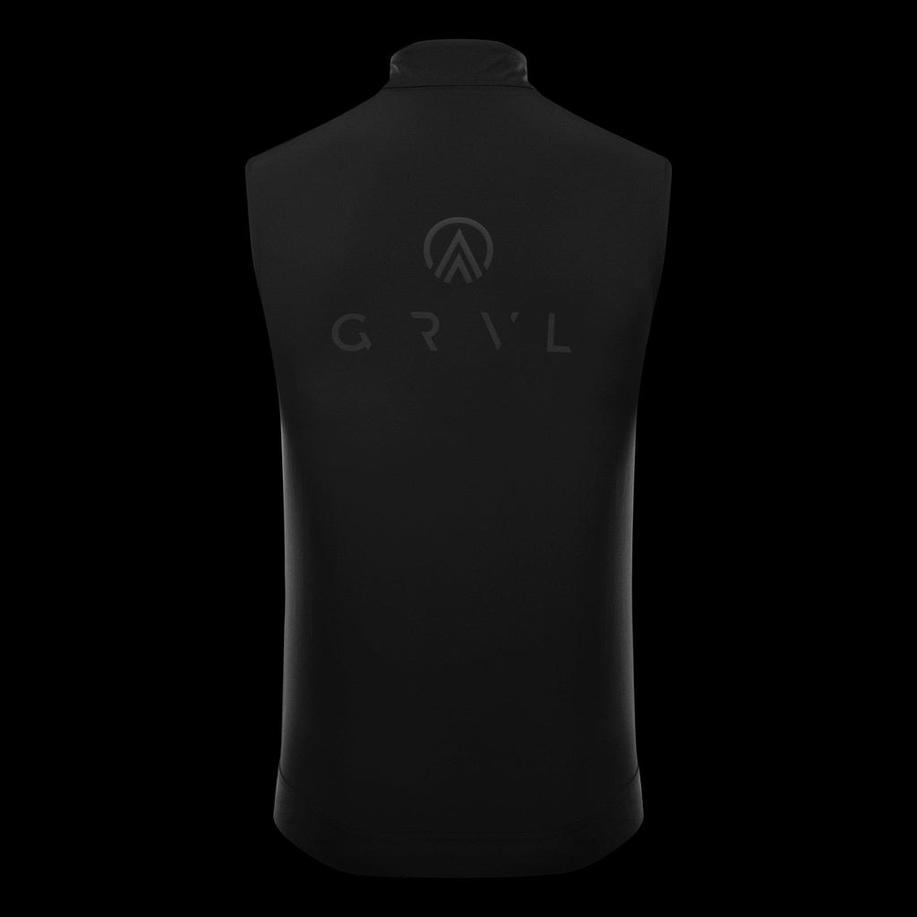 GRVL Gravel cycle gilet windproof water resistant cycle sleeveless jacket black best back view